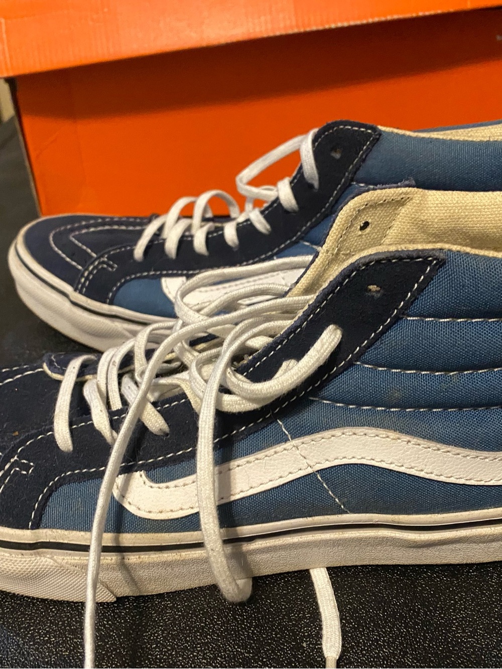 Vans High Top Sneakers in Navy, Blue & Cream with White Stripe